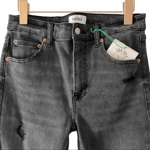 NWT Pistola Aline Highrise Skinny Distressed Jeans Nero 28 - Picture 5 of 14